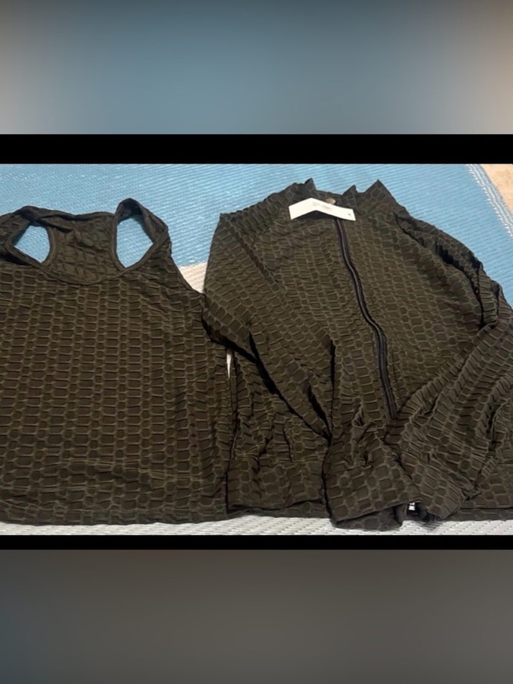 Textured Olive Green Active Tank & Zip Jacket Set and legging size large